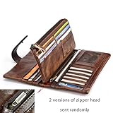 LUKZIJAES Vintage Long Wallet for Men Genuine Leather Zipper RFID Blocking Card Holder with Coin Pocket Mens Clutch Purse (#4-Coffee)