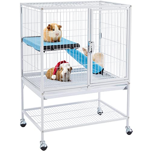 Yaheetech Small Animal Cage, Metal Pet Cage with Removable Tray/Ladder/Wheels, Ferret Cage, Chinchilla Cage, Sugar Glider Cage, White