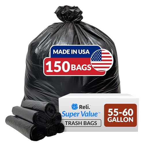 Reli. 55-60 Gallon Trash Bags Heavy Duty | 150 Count | 50-60 Gallon | Large Black Garbage Bags | Made in USA