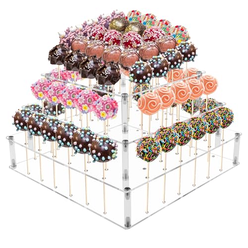 Bettoor Cake Pop Stand, 72 Holes Large Acrylic Cake Pop Holder, 3 Tiers Clear Lollipop Holder for Display Candy Dessert, Lollipop Stand for Birthday Parties Weddings Halloween