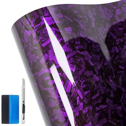 LZLRUN Forged Gloss Carbon Fiber Purple Vinyl Wrap Roll Air Release Sticker Sheet Film DIY Decal Car Auto Vehicle Morotcycle Self Adhesive (1ft x 10ft, Purple)