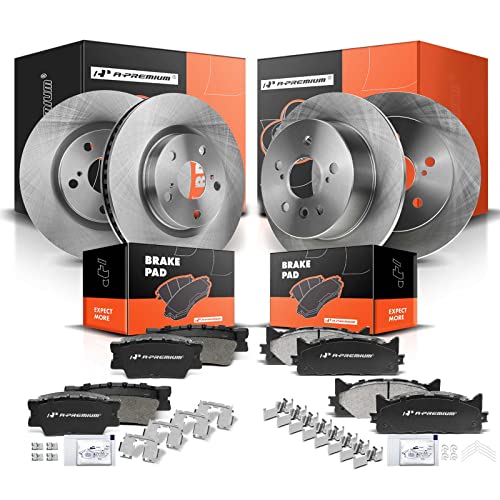 A-Premium Front Vented & Rear Solid Disc Brake Rotors + Ceramic Pads Kit Compatible with Select Toyota and Lexus Models-2011, Avalon 2008-2012, ES350 2007-2012, 12-PC Set