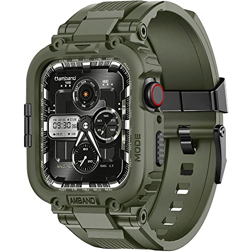 amBand Bands Compatible with Apple Watch 9/8/7 45mm, M1 Sport Series Rugged Case Protective Cover for iWatch 6/SE/5/4/3 44mm 42mm Men Green