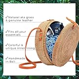 Novum Crafts Round Rattan Bag for Women - Handmade Ata Wicker Woven Purse - Circle, Square, Oval Brown Straw Boho Bags