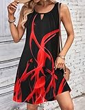 Zeagoo Women's Sleeveless Tank Top Dresses with Pockets Summer Beach Dress for 2025 Round Neck A Line Dress Loose Tshirt Dresses Black Red-Printed S