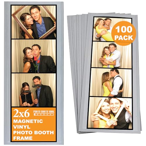 Photo Booth Nook | 2x6 Flexible Magnetic Photo Booth Picture Frames (100 Count) | Crystal Clear Display with Strong Magnet | Bulk