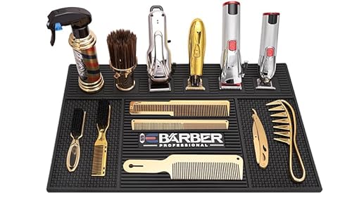 IEBARBER Magnetic Barber Mat for Station Barber Organizer Mat for Clipper Salon Station Tools with 6 Slots for Clippers Salon Barbershop Work Station Pads anti slip 19" X 12.5”-Black