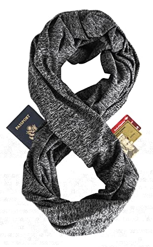 Zero Grid Infinity Travel Scarf Loop with Hidden Zipper Pockets for Passport, Phone, Cash, Cards - Converts to Blanket, Wrap, or Shawl