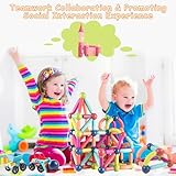 Titrot 128Pcs Magnetic Blocks Kids Toys, Large Magnetic Building Sticks STEM Educational Sensory Toy Preschool Learning Montessori Toys for Toddlers Boys Girls Ages 3-8 with 2 Cars