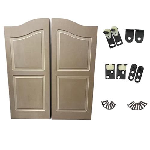Swinging Cafe Doors Unfinished Arched Top Saloon Doors – Interior Double Action Door for 32" Opening, 42" Height, Ready to Paint, Matte Black Hinges