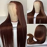 Hermosa 13x4 Chocolate Brown Lace Front Wigs Human Hair with Baby Hair 180 Density Straight Lace Frontal Human Hair Wigs Pre Plucked Hairline 4# Brown Wig 26 Inch