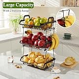 OKZEST 3-Tier Fruit Basket for Kitchen Counter with 2 Banana Hangers, Countertop Organizer Fruit Bowls, Fruit Storage Basket Stand with Handle for Storage Potato Onion Bread Snack Fruit Veggie