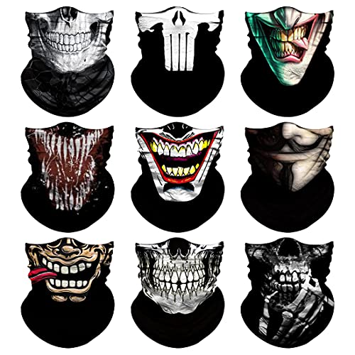 Venswell Neck Gaiter Face Mask Men Women,Seamless Bandana Rave Face Cover Scarf Mask,Balaclava,Headband, Head Wrap,Headwear (B-Joker+Skull)