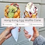 Hong Kong Egg Waffle Cones [Pack of 100] – White, Food Safe Cardboard, Heavy Duty, Disposable Food Cones for Waffles, Funnel Cakes, Snacks | Takeaway Food Packaging