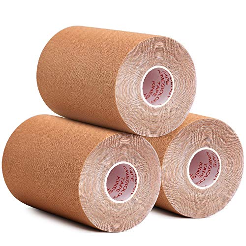 Gsbomzap 3 Pack Kinesiology Tape, 4in x 5.5yd Water Resistant Muscle Support Adhesive Sport Tape for Pain Relief, Latex Free Cotton Elastic Athletic Tape for Joints, Knee, Ankle, Shoulder, Wrist