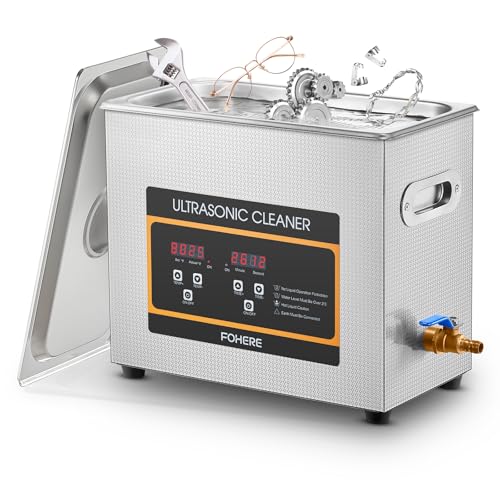 Ultrasonic Cleaner 6.5L with Heater and Timer, 1.7 Gal 180W Stainless Steel Commercial Cleaning Machine for Watch Instruments, Circuit Board, Parts, Glasses, Watch, Bike Chain, Metal Engine Parts, Gun