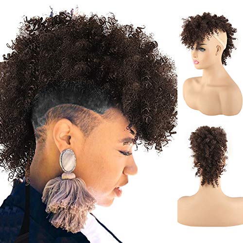 KRSI Afro High Puff Hair Bun Ponytail Drawstring With Bangs Synthetic Light Brown Spring Curly Mohawk Kinkys Wigs Curly Fauxhawks Pony Tail Clip in on Ponytail Hair Extensions for Black Women(1B/33#)