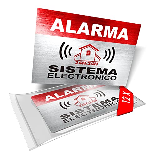 12 x Security Alarm Warning Sign Stickers - Spanish Text ALARMA - SISTEMA ELECTRONICO - for Internal and External use - Protection for Home, car... - Weatherproof - Size: 3,4 x 2,2 in