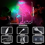 Neon Flamingo Light Up Sign for Hawaii Party, Pink Blue Flamingo Cocktails Neon Sign for Tiki Bar Wall Decor, Tropical Led Sign for Women Girl Bedroom Hawaiian Summer Beer Beach Party Decorations