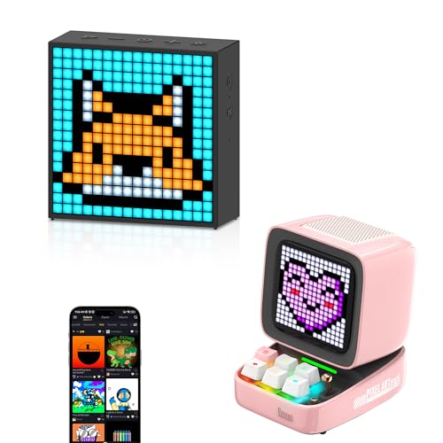 Divoom TimeBox Evo and ditoo pro - Pixel Art Bluetooth Speaker with 16x16 LED Display APP Control - Cool Animation Frame & Gaming Room Setup & Bedside Alarm Clock- Black