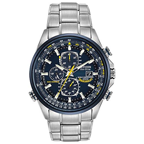 Citizen Men's Eco-Drive Sport Luxury World Chronograph Atomic Time Keeping Watch in Stainless Steel, Blue Dial (Model: AT8020-54L)