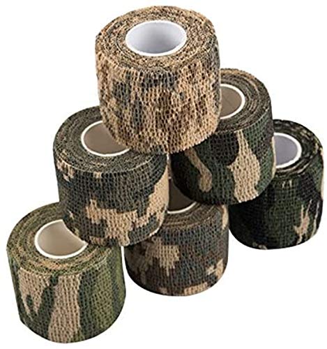 Healthcom 6 Pcs Self Adhesive Protective Camouflage Tape Wrap Outdoor Tapes Self Adherent Hunting Camouflage Strong Wrap Stickers Bike Bandages Stretch Elastic Cohesive Bandage