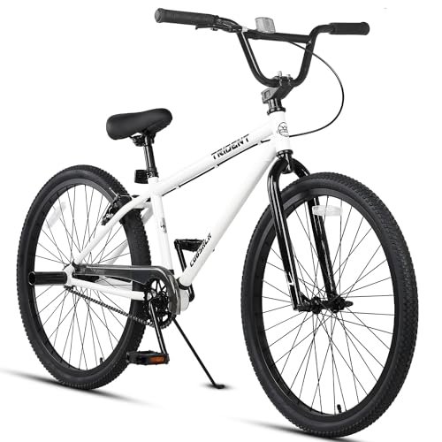 cubsala 26 Inch BMX Race Bike Trident Bicycles Beginner-Level to Advanced Riders with 2 Pegs Trick Cycling and Professional BMX Riding, White