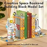 TAIKONLAB Space Bookend Building Block Toy Set with LED Bricks, Creative Aerospace Astronaut Building Bookstand Model, Home Décor Gift Ideas for Children and Adults (1623 pcs)