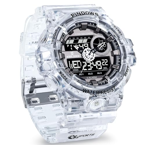 Watch for Men Watch Men Digital Sports Watch Large Digital Analog Dual Display Waterproof Watches with 3 Alarms Countdown Stopwatch Date Dual-Time LED Light Multifunctional Military Wrist Watches