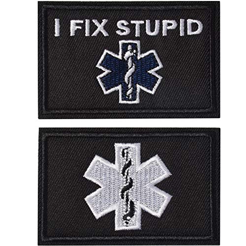 2 Pieces Patches I Fix Stupid EMT Medic Funny Patches, Tactical Military Morale Patch Hook & Loop Tactical Patch