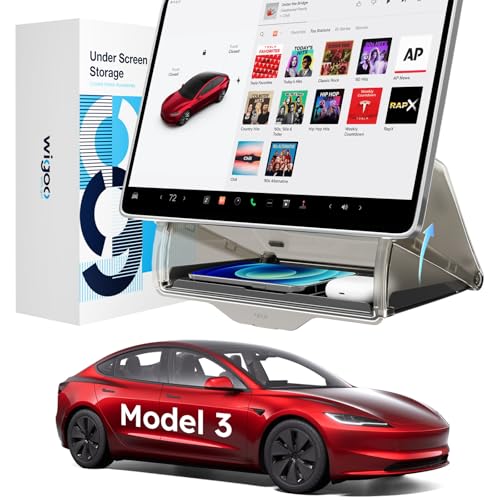 Wigoo Tesla Model 3 Under Screen Storage Box [Hidden Design & Stable Installation] Model 3 Accessories, Center Console Organizer Tray for Model 3 2016~2026 (Fit Model 3 Highland)