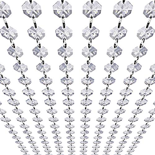 33ft K9 Glass Crystal Garland Strands - Hanging Chandelier Gem Bead Chain - 14mm Clear Octagon Prism Diamond String Decorations for Wedding Party Manzanita Centerpiece Christmas Tree