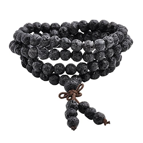 Jovivi 6mm Natural Lava Rock Stone Healing Gemstone 108 Prayer Beads Mala Bracelet Necklace