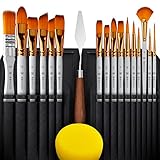 18 Pieces Premium Artist Paint Brush Set - Includes Palette Knife, Sponge, Organizing Case - 16 Painting Brushes for Kids, Adults & Professionals - Perfect for Watercolor, Oil, Acrylic Painting Art