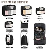 Veken 8 Set Packing Cubes for Travel, Suitcase Essentials Organizer Bags Set for Luggage, Road Trip Travel Accessories in 4 Sizes (Extra Large, Large, Medium, Small), Black