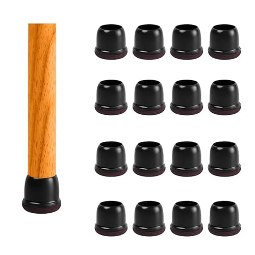 Black Silicone Chair Leg Floor Protectors with Felt, Chair Leg Caps, Silicon Furniture Leg Feet Protection Cover Protect Hardwood Floor Black Brown Clear 16 Pcs (Round, Black Fit 1.1-1.4")