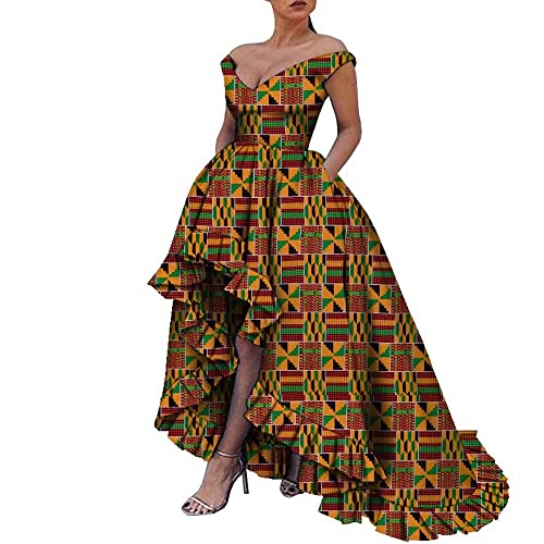 iooiooi African Dresses for Women Party Robe Plus Size Print Dashiki Dinner Dress
