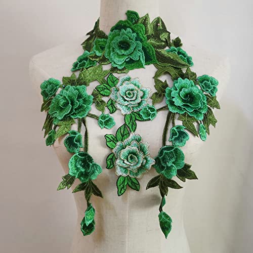 1 Pair Embroidery Rose Flower Sew On Patch Dress Hat Bag Jeans Applique Crafts Clothing Accessories DIY (Green)
