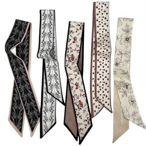 Hixixi 5PCS Scarf for Bags Handbag Handle Ribbon Satin Neck Scarf Neckerchief Hair Scarf for Women Girls