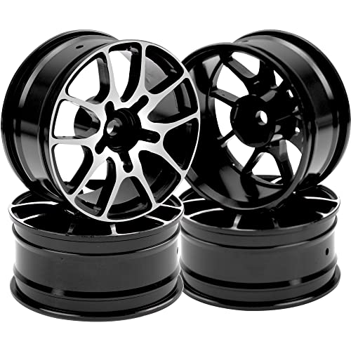 HIRCQOO Aluminum Alloy 1/10 On-Road Racing Touring Drift Car Wheel Rims 12mm Hex Hub 26mm Width Compatible with Tamiya TT01 Kyosho RedCat Sakura D4 XIS HSP 1/10 RC Car (Black)