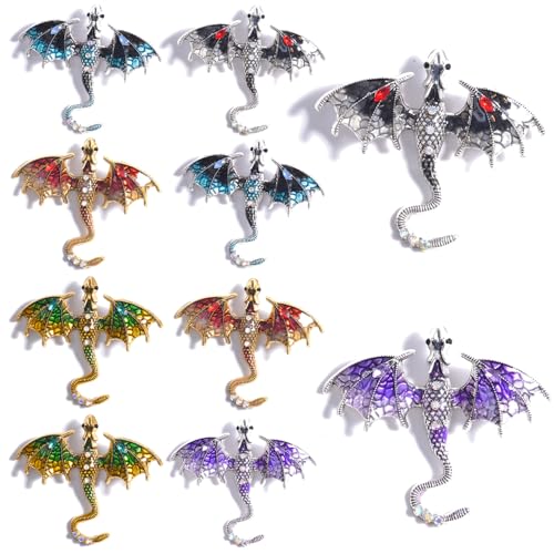 stino 10 Pack 3D Metal Dragon Charm Pendant Set for Necklaces and Jewelry Making