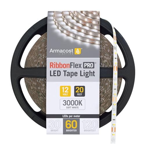 Armacost Lighting RibbonFlex Pro 12V White LED Strip Lights 60 LED/m, 3000K, 20 ft, 142240