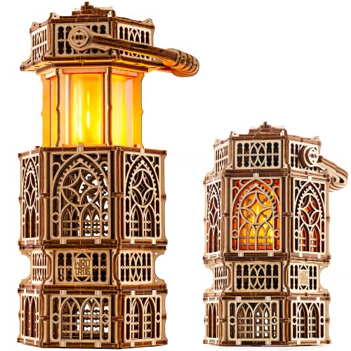 Wood Trick Antique Lantern Luminous LED 3D Wooden Puzzles for Adults and Kids to Build - 2-Mode Lighting - Engineering DIY Project Mechanical 3D Puzzle Model Kits for Adults