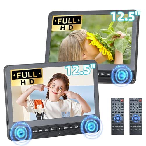 12.5" Dual Portable DVD Players for Car Headrest, Desobry Car DVD Player Dual Screen Play a Same or Two Different Movies with 5-Hour Rechargeable Battery, Regions Free, Support USB/Sync TV