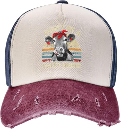 CHANGLING Dont Be A Salty Heifer Unisex Distressed Cowboy Hat Dad Hat Adjustable Baseball Cap Dark Red