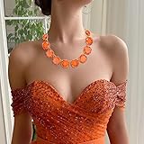 Flyonce Orange Rhinestone Statement Choker Necklace Earrings Set, Round Crystal Bohemian Art Deco Costume Jewelry Set for Women