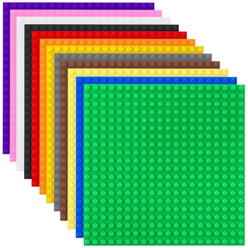 Strictly Briks Classic Stackable Baseplates, Building Bricks for Towers, Shelves, and More, 100% Compatible with All Major Brands, Rainbow Colors, 12 Pack, 10x10 Inches