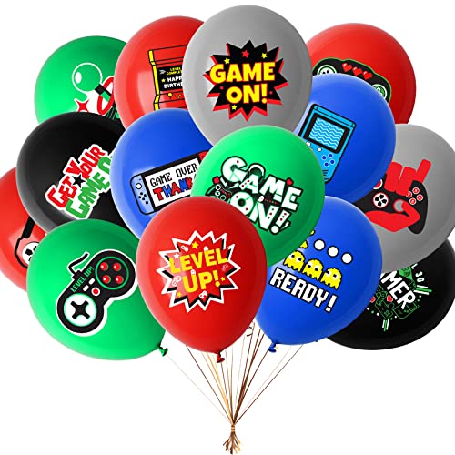 Threemart Video Game Balloons, 40 Pack Assorted Colors Latex Party Favors Supplies, Unisex Gaming Themed Decoration for Birthday Party, Game Shop, Photo Booth, All Ages