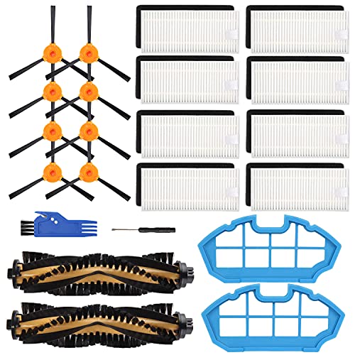 Replacement Parts for Ecovacs Deebot N79 N79s DN622 500 N79w Yeedi K600 K700 Robotic Vacuum Cleaner, Accessories Kit Includes 2 Main Brushes 2 Primary Filter 8 HEPA Filters 8 Side Brushes
