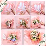 Qilery 243 Pcs Flower Bouquet Wrapping Paper Waterproof Floral Wrapping Paper Florist Supplies with Butterfly Decoration Crowns Ribbons Bouquet Pin Glue for DIY Craft (Bright Color,Elegant Style)